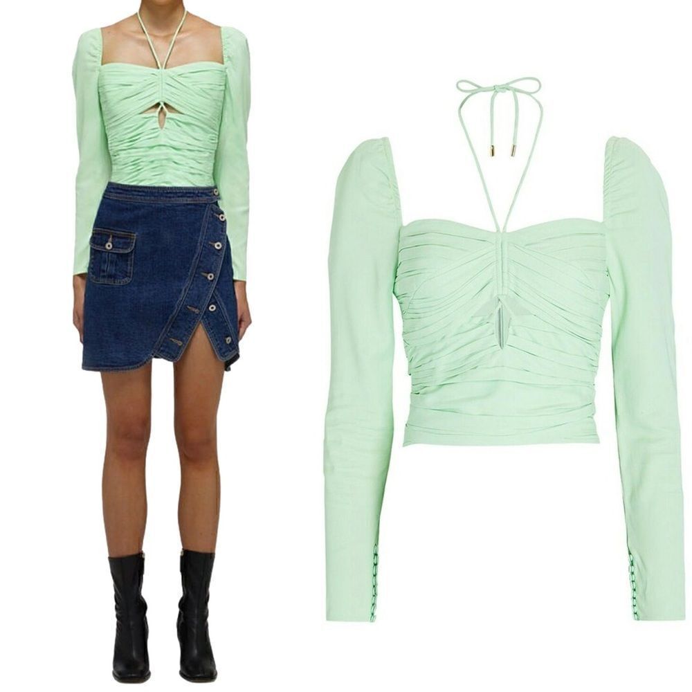 Self Portrait Crepe Green Crop Top Blouse Stretch Atterley Size 0
